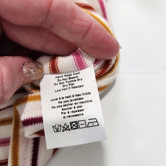 Lush NWT Multicolor Stripe Crop Tee Womens M White Pink Knit Notched Collar - Picture 8 of 9